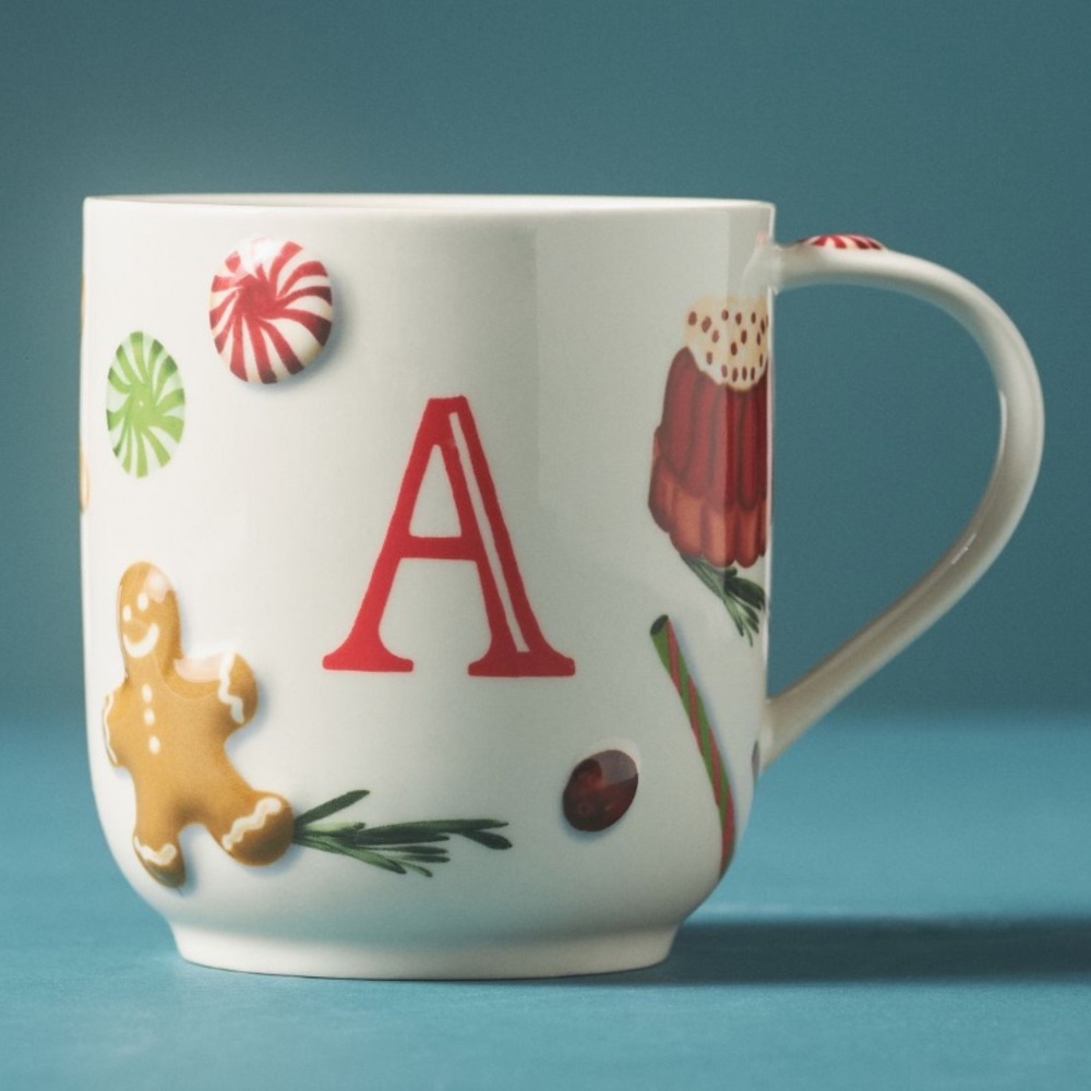 Holifaye stoneware ceramic mug * Christmas monogram A LETTER A